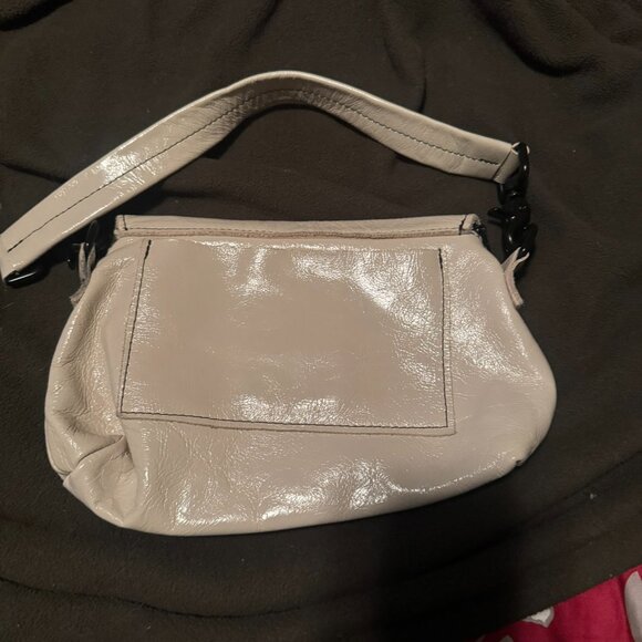 **REDUCED** Lynn Tallerico ivory crinkle patent leather flap shoulder hobo bag - Picture 2 of 3